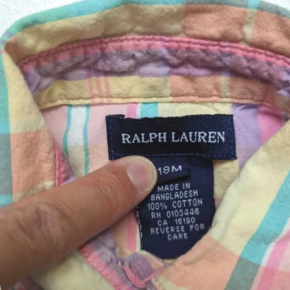 Ralph Lauren Dress Girls Size 18m Pink Pastel Plaid Sundress Collared